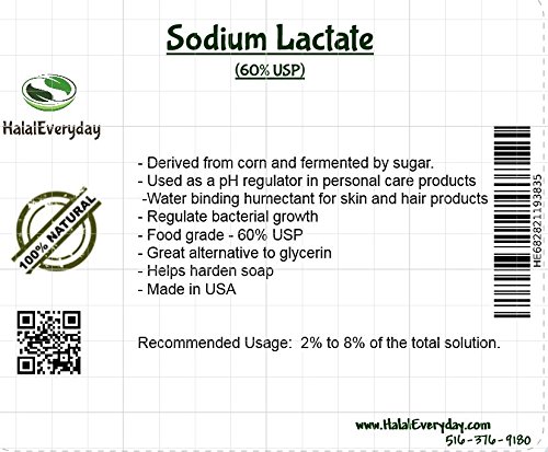 Product Cover Sodium Lactate - For broad spectrum preservatives - used in cosmetic to increase stability in bacterial growth. Used as pH regulator- Helps reduce the moisture loss - 4 oz