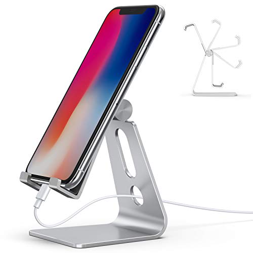 Product Cover Adjustable Cell Phone Stand, Lamicall Phone Stand: [Update Version] Cradle, Dock, Holder Compatible with iPhone Xs XR 8 X 7 6 6S Plus SE 5 5S Charging, Accessories Desk, Android Smartphone - Silver