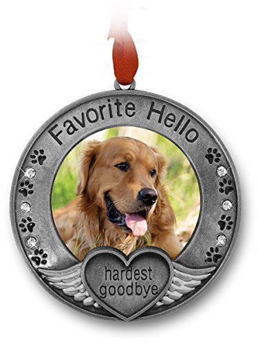 Product Cover BANBERRY DESIGNS Pet Memorial Ornament - Picture Ornament for a Dog or Cat - Engraved with The Saying Favorite Hello, Hardest Goodbye - Pet Remembrance