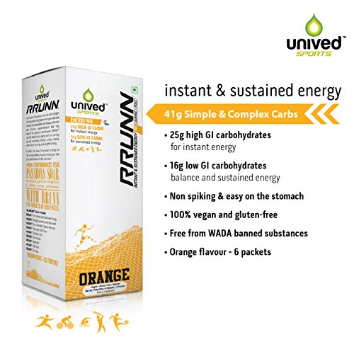 Product Cover Unived RRUNN Pre Energy Sports Drink Mix, Instant & Sustained Energy, Orange Flavour, 6 Servings (0.55lbs, 252g)