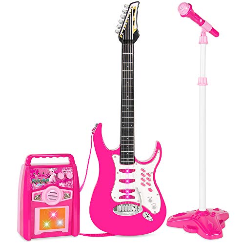 Product Cover Best Choice Products Kids Electric Musical Guitar Toy Play Set w/ 6 Demo Songs, Whammy Bar, Microphone, Amp, AUX - Pink