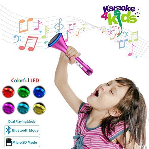Product Cover Karaoke Microphone for Kids, Karaoke Rechargeble Children Microphone, Birthday Christmas Gifts for Girls 3 4 5 6 Year Old, Bluetooth Karaoke Singing Machine for Kids, Toys for Girls Age 3 4 5 6