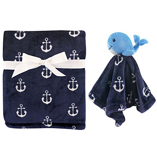 Product Cover Hudson Baby Unisex Baby Plush Blanket with Security Blanket, Nautical Whale 2 Piece, One Size