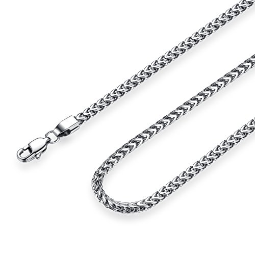 Product Cover Reve Jewelry 3mm Stainless Steel Franco Chain Necklace for Men and Women, 20-30 Inches