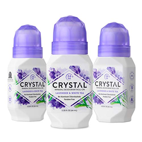 Product Cover CRYSTAL Mineral Deodorant Roll-On Body Deodorant With 24-Hour Odor Protection, Non-Staining & Non-Sticky Deodorant with Lavender & White Tea, Aluminum Chloride & Paraben Free, 2.25 FL OZ - Pack of 3