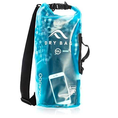 Product Cover Acrodo Dry Bag Transparent & Waterproof - Blue 10 Liter Floating Sack for Beach, Kayaking, Swimming, Boating, Camping, Travel & Gifts