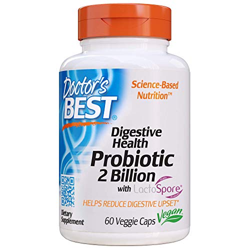 Product Cover Doctor's Best Digestive Health Probiotic 2 Billion with Lactospore, Non-GMO, Vegan, Gluten Free, Soy Free, 60 Veggie Caps