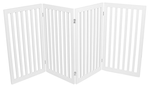 Product Cover Internet's Best Traditional Pet Gate - 4 Panel - 36 Inch Tall Fence - Free Standing Folding Z Shape Indoor Doorway Hall Stairs Dog Puppy Gate - White - MDF