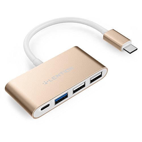 Product Cover LENTION 4-in-1 USB-C Hub with Type C, USB 3.0, USB 2.0 Compatible MacBook Air 2018 2019, MacBook Pro 13/15/16 (Thunderbolt 3), ChromeBook, etc, Multiport Charging & Connecting Adapter (Champagne Gold)