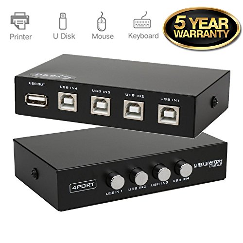 Product Cover Updated Metal Case 4 Ports USB 2.0 Manual Share Sharing Switch Switcher Adapter Box Hub Allow 4 Computers Share 1 USB Device Like Printer, Scanner, Camera, Keyboard