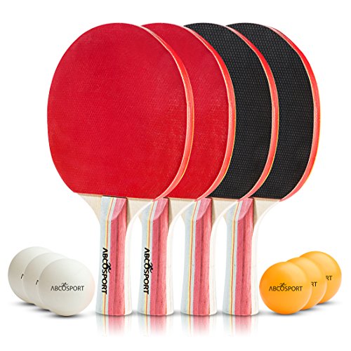 Product Cover Table Tennis Ping Pong Set - Pack of 4 Premium Paddles/Rackets and 6 Table Tennis Balls - Soft Sponge Rubber - Ideal for Professional & Recreational Games - 2 or 4 Players - Perfect Set On The Go