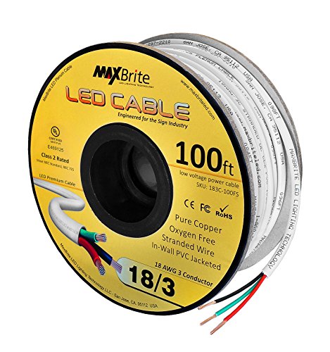 Product Cover 18AWG Low Voltage LED Cable 3 Conductor White Sleeve in-Wall Speaker Wire UL/cUL Class 2 (100 ft Reel)