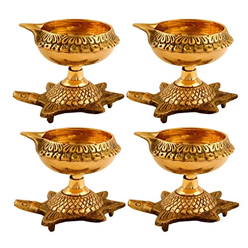 Product Cover Hashcart Pure Brass Handmade Kuber Tortoise Diya Oil Lamp Vastu Good Luck Diya for God Prayer