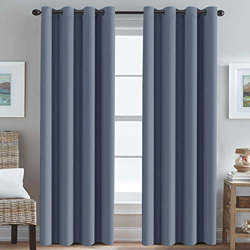 Product Cover Blackout Curtains for Bedroom 84 Inches Blue Thermal Insulated Room Darkening Curtains for Living Room, Thermal Insulated Energy Saving Curtains for Patio Door - Grommet Top (Stone Blue, 1 Panel)