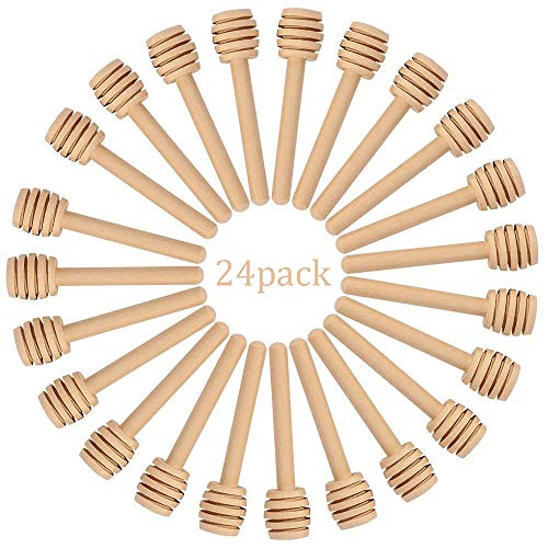 Product Cover Creative Hobbies 24 Pack of Mini 3 Inch Wood Honey Dipper Sticks, Individually Wrapped, Server for Honey Jar Dispense Drizzle Honey, Wedding Party Favors