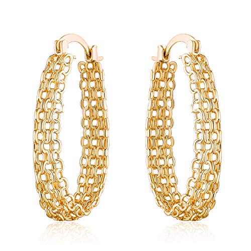Product Cover Barzel 18K Gold Plated Filigree Link Mesh Braided Hoop Earrings (Gold)