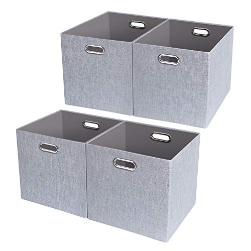 Product Cover Posprica Foldable Storage Bins,11×11 Fabric Storage Boxes Drawers Cubes Container, Thick and Heavy Duty Organizer Baskets - 4pcs, Sliver Grey