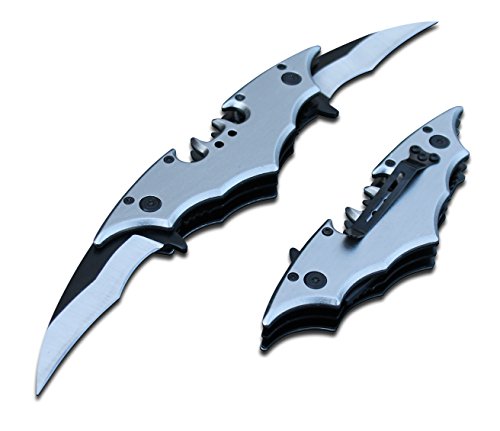 Product Cover Batman Bat Folding Dual Twin Double Blade Spring Assisted 5 Colors Pocket Knife Tactical Belt Clip Black Yellow Silver Blue Red Knives (Silver)