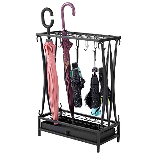 Product Cover Modern Black Metal Umbrella Stand Holder Storage Rack with Removable Base Drip Tray