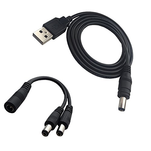 Product Cover DZYDZR 1 Meter 5V USB to DC Power Cable + 2.1mm x 5.5mm 1 Female to 2 Male DC Splitter Cable for CCTV Camera