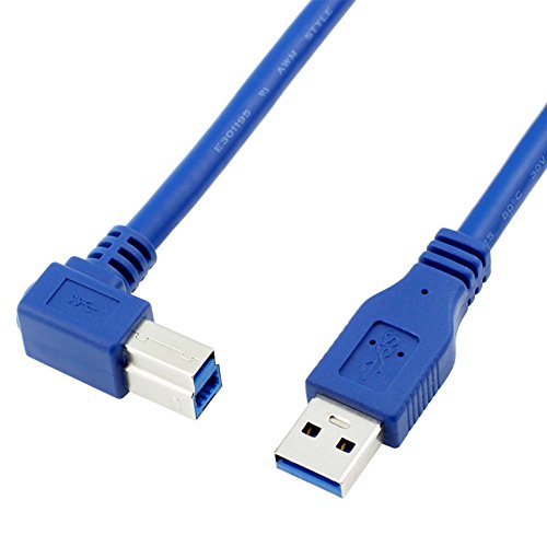Product Cover Bluwee USB 3.0 Cable - Type A-Male to Right Angle Type B-Male Printer Scanner Cord - 2 Feet (0.6 Meters) - Round Blue