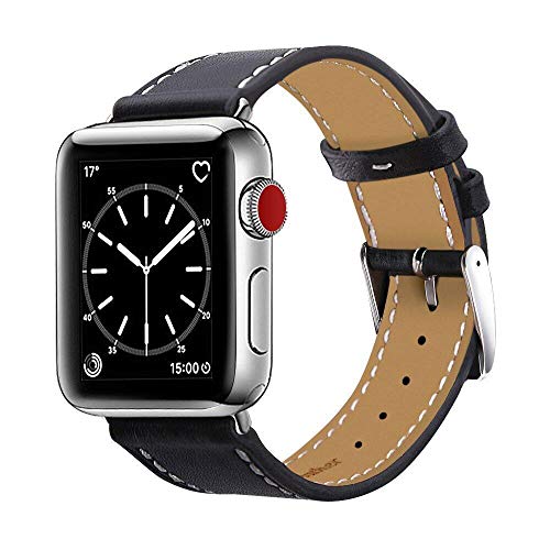 Product Cover Marge Plus Compatible with Apple Watch Band 38mm 40mm, Genuine Leather Watch Strap Compatible with Apple Watch Series 5 4 (40mm) Series 3 2 1 (38mm) Sport and Edition, Black