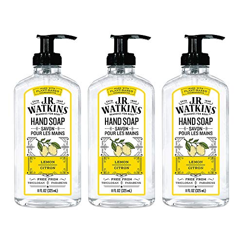 Product Cover JR Watkins Gel Hand Soap, Lemon, 3 Pack, Scented Liquid Hand Wash for Bathroom or  Kitchen, USA Made and Cruelty Free, 11 fl oz