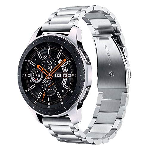 Product Cover V-MORO Metal Strap Compatible with Galaxy Watch 46mm Bands/Gear S3 Classic Band Men Silver 22mm Solid Stainless Steel Business Bracelet for Samsung Galaxy Watch 46mm R800/Gear S3 Classic/Frontier