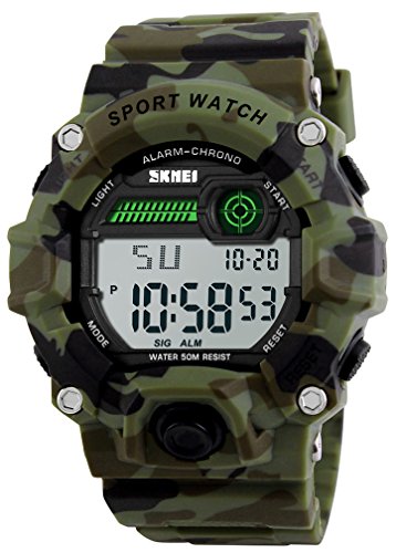 Product Cover Boys Camouflage LED Sport Watch,Waterproof Digital Electronic Casual Military Wrist Kids Sports Watch with Silicone Band Luminous Alarm Stopwatch Watches