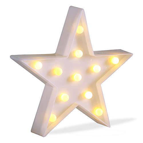 Product Cover Pooqla JUHUI Marquee Light Star Shaped LED Plastic Sign-Lighted Marquee Star Sign Wall Décor Battery Operated (White)