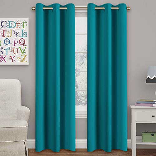 Product Cover Turquoize Teal Blackout Curtains Themal Insulated Grommet/Eyelet Top Window Treatment Nursery & Infant Care Panels Drapes, Each Panel 42