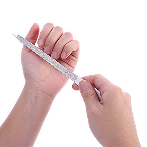 Product Cover Diamond Nail File 2 Pack, 7 inch Double Sided File Buffer for Gentle Precise Nail Shaping, Washable Stainless Steel Permanent Surface for Home or Travel Pedicure Manicure Kit