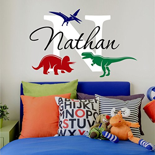 Product Cover Nursery Boys Name and Initial Dinosaurs Personalized Name Wall Decal 20