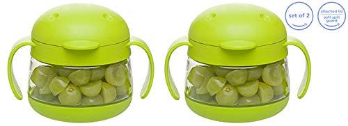 Product Cover Ubbi cute BPA-free twin pack tweat snack container with attached lid and soft spill-proof guard, Green