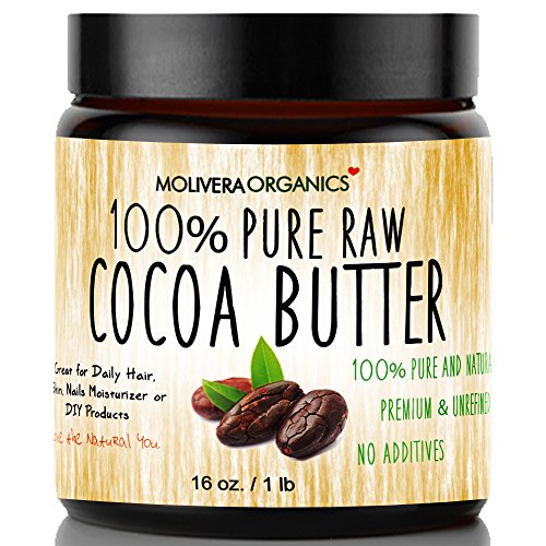 Product Cover Cocoa Butter - Molivera Organics Raw Organic 100% Pure Raw Premium Grade A Natural Cocoa Butter 16 oz. - Best for DIY Lip Balm, Sticks, Face, Skin, Hair and Stretch Marks