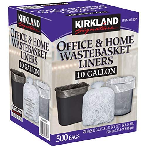 Product Cover Kirkland Signature Wastebasket Liners, Clear, 10 Gallon, 500 ct