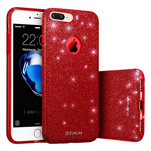 Product Cover ZUSLAB iPhone 7 Plus Case, [Rosy Sparkle] Bling Luxury Glitter Cover, Dual Layer Fashion Protective Soft Rubber Flexible Ultra Light Slim Case for Apple iPhone 7 Plus (Red)