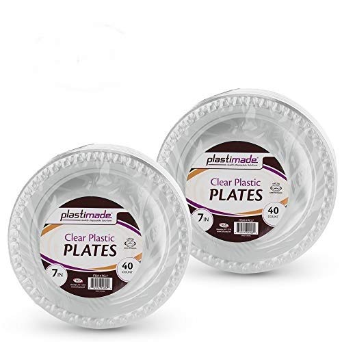 Product Cover [80 Count] Plastimade 7 Inch Appetizer Plates Clear Disposable Heavy Duty Plastic, Ideal For Wedding, Catering, Parties, Buffets, Events, Or Everyday Use, 2 Packs