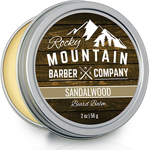 Product Cover Beard Balm - Sandalwood Blend - Rocky Mountain Barber - with Nutrient Rich Bees Wax, Jojoba, Shea Butter, Coconut Oil - Contains Real Sandalwood Essential Oil