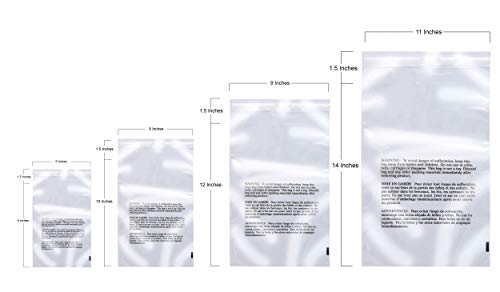 Product Cover Poly Bags with Suffocation Warning 6x9, 8x10, 9x12, 11x14 - Combo Pack of 400 (100 Each Size) - Clear Poly Bags by Retail Supply Co - Resealable