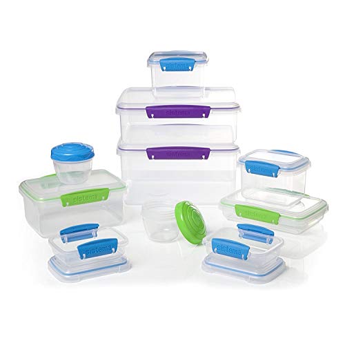 Product Cover Sistema Klip It Accents Collection Food Storage and Meal Prep Containers, Assorted Shapes and Colors, 20-Piece Set