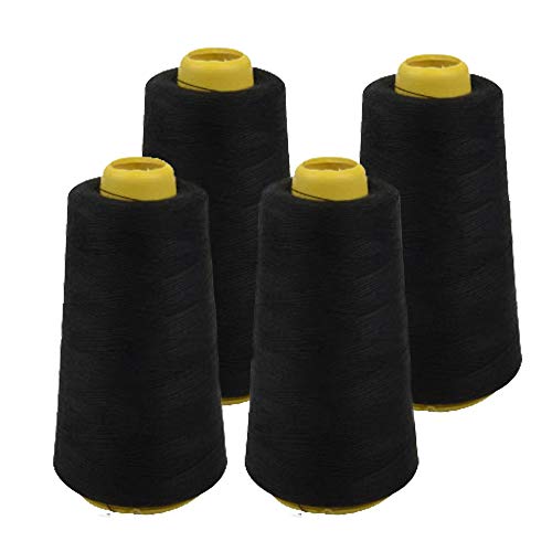 Product Cover 4 Pack of 6000 (24,000 Total) Yard Spools Black Sewing Thread All Purpose 100% Spun Polyester Overlock Cone