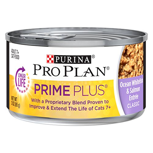 Product Cover Purina Pro Plan Grain Free Senior Pate Wet Cat Food, PRIME PLUS Ocean Whitefish & Salmon Entree - (24) 3 oz. Pull-Top Cans