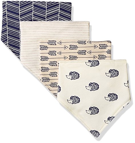 Product Cover Touched by Nature Baby Organic Cotton Bandana Bibs 4-Pack, Hedgehog, 0-9 Months