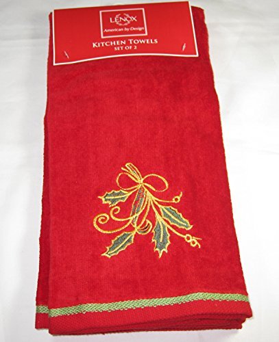 Product Cover Lenox American By Design Plush Christmas Red Kitchen Towels 100% Cotton Set of 2