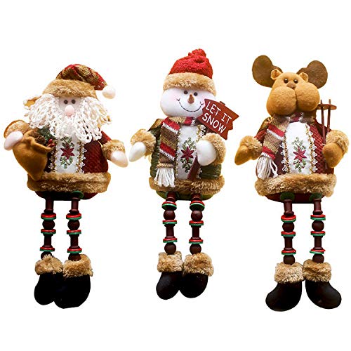 Product Cover 3PCS/Set Super Cute Christmas Plush Toy Long Leg Sitting Santa Clause Snowman Reindeer Doll Christmas Ornaments A