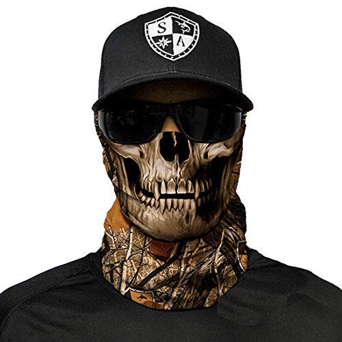 Product Cover SA Company Face Shield Micro Fiber Protect from Wind, Dirt and Bugs. Worn as a Balaclava, Neck Gaiter & Head Band for Hunting, Fishing, Boating, Cycling, Paintball and Salt Lovers Forest Camo Skull