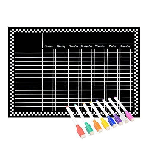 Product Cover Magnetic Refrigerator Chalkboard (8 Free Markers), Dry Erase Board, Chore, Responsibility, Activity, Reward Star Chart(Black 16inch X 12inch Horizontal Flat Pack)