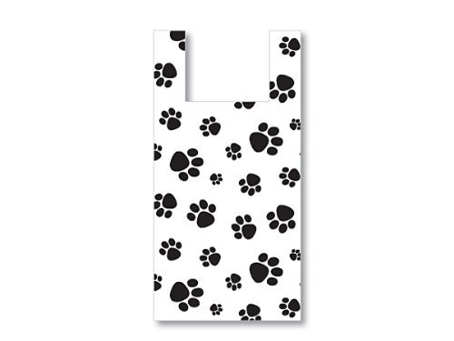 Product Cover 50 Large Bags High Density .5 Mil Paw Print Dog Animal Vendor Retail Gift Shopping T Shirt Bag 11.5x6.5x22