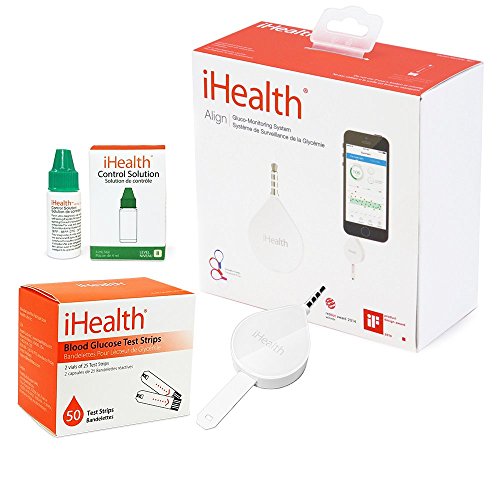 Product Cover iHealth Align Smart Diabetes Testing Kit with 50 Strips - iHealth Align Smart Blood Glucose Meter BG1, 50 Blood Test Strips, 1 Lancing Device, 30G lancets, Control Solution and Carrying Case